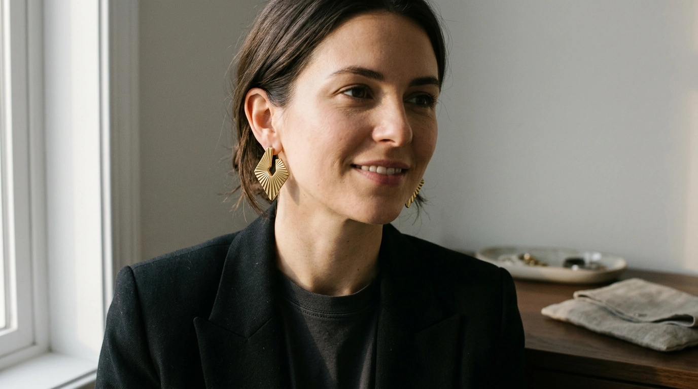 Lateefah Geometric Pleated Gold-Plated Earrings